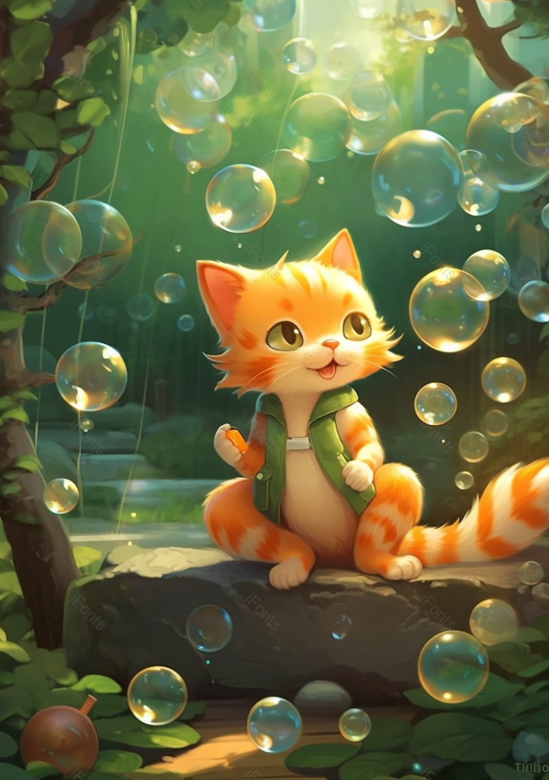 可爱小猫森林中玩耍,插画/手绘图,插画/手绘图库,插画/手绘图下载,插画/手绘